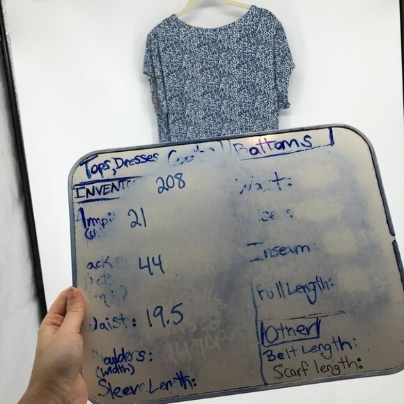 LOFT Light blue white dotted side gather short sleeve rayon midi sheath dress L - Picture 11 of 14